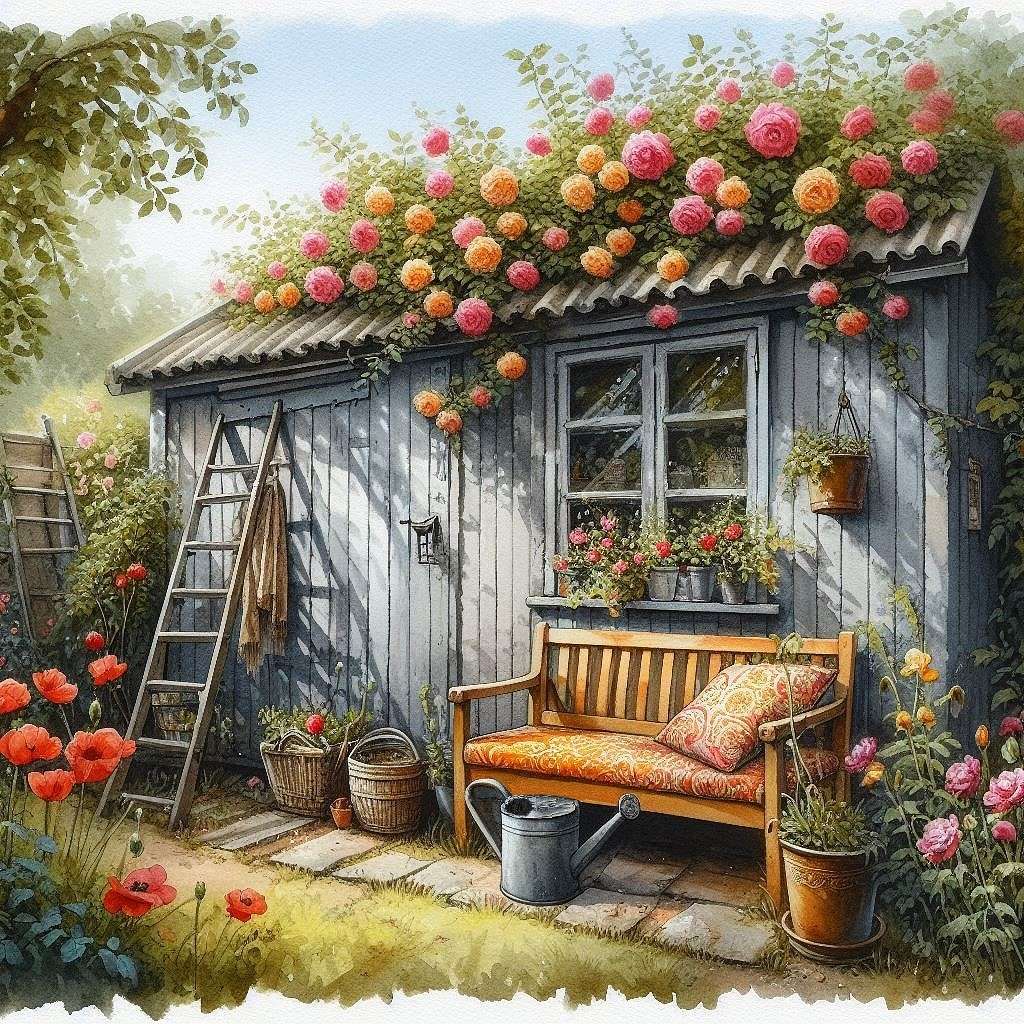 róże i szary domek ogrodnika puzzle online