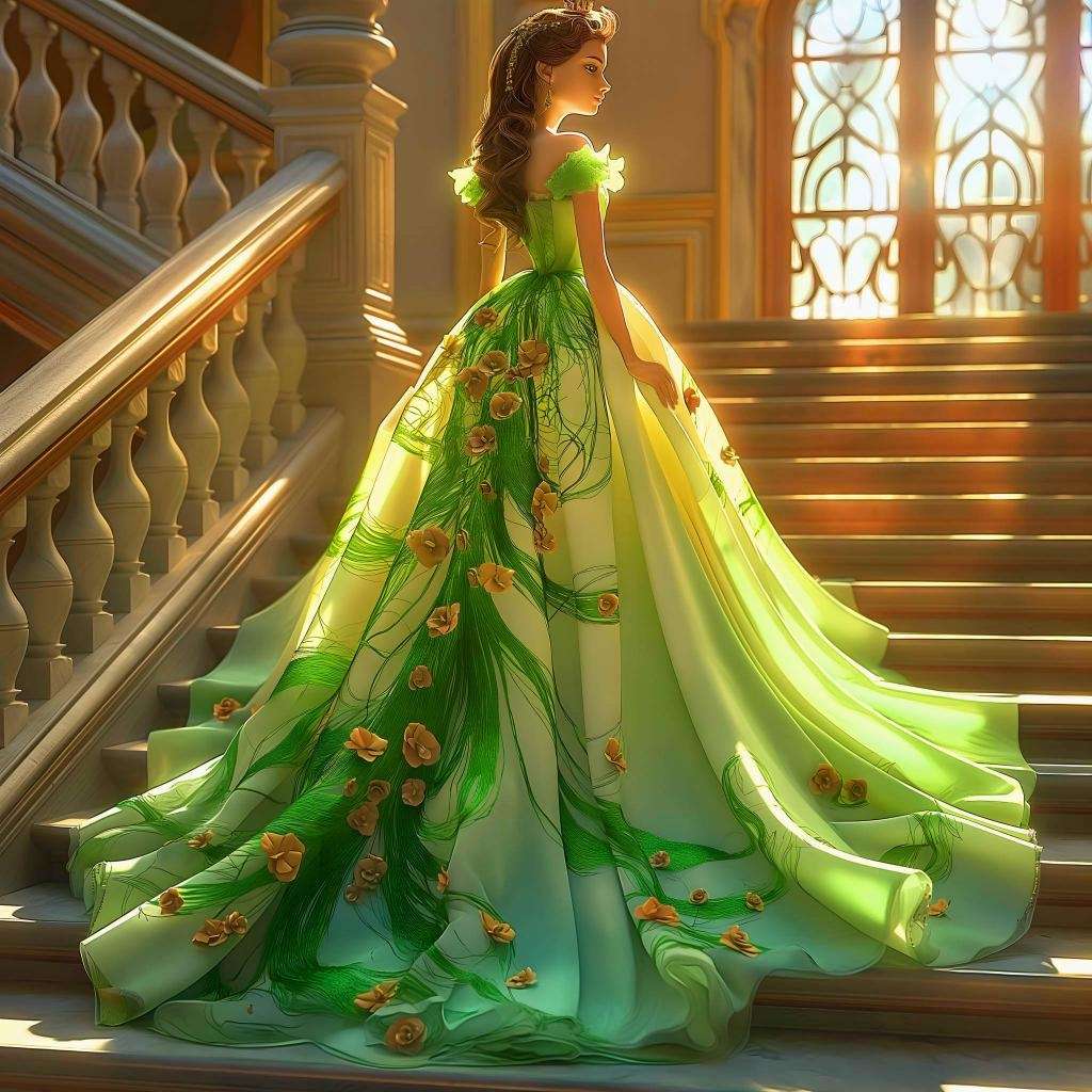 Una donna in un abito floreale verde puzzle online