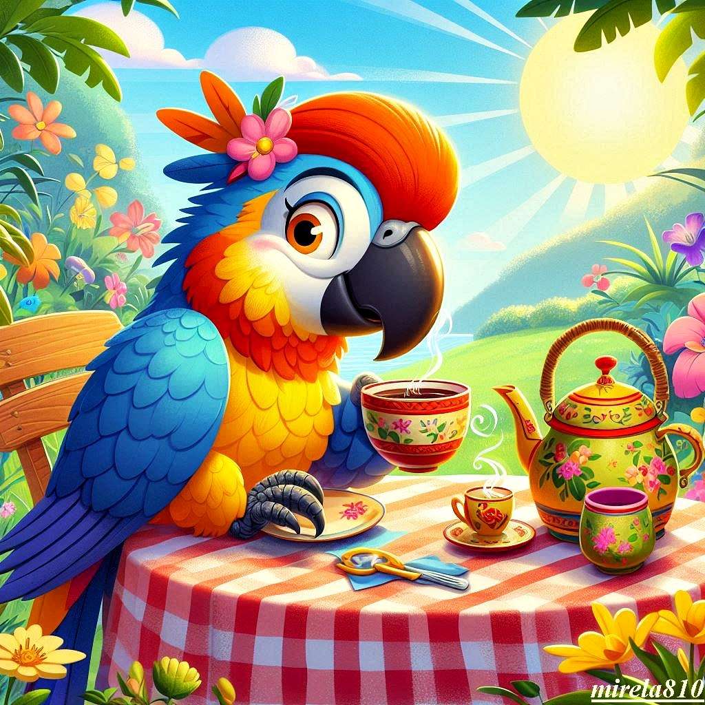 Parrot at breakfast jigsaw puzzle online