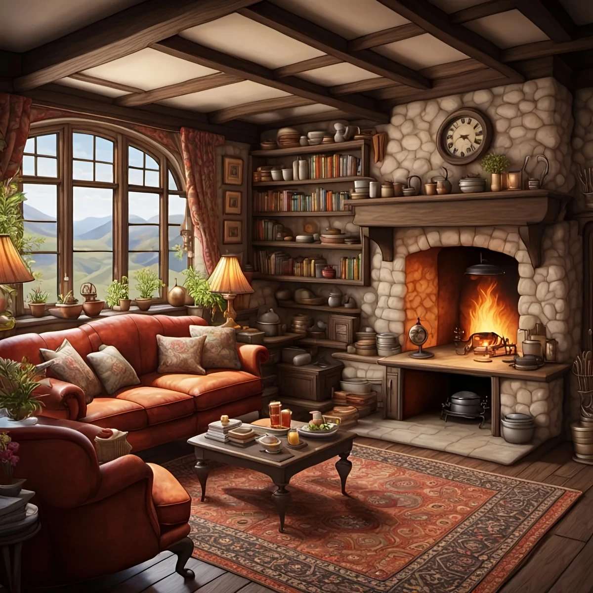 klimatyczne wnętrze z kominkiem puzzle online