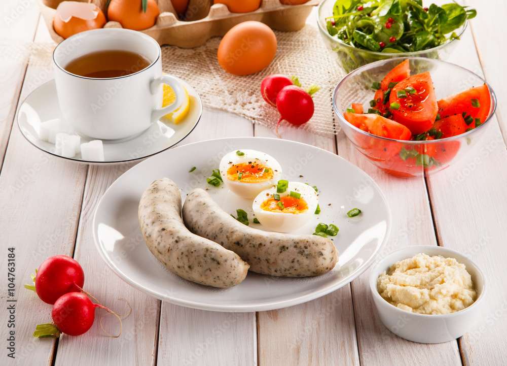 Salsiccia bianca con uova puzzle online