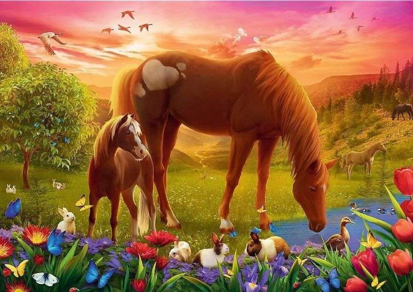 Konie na polanie puzzle online
