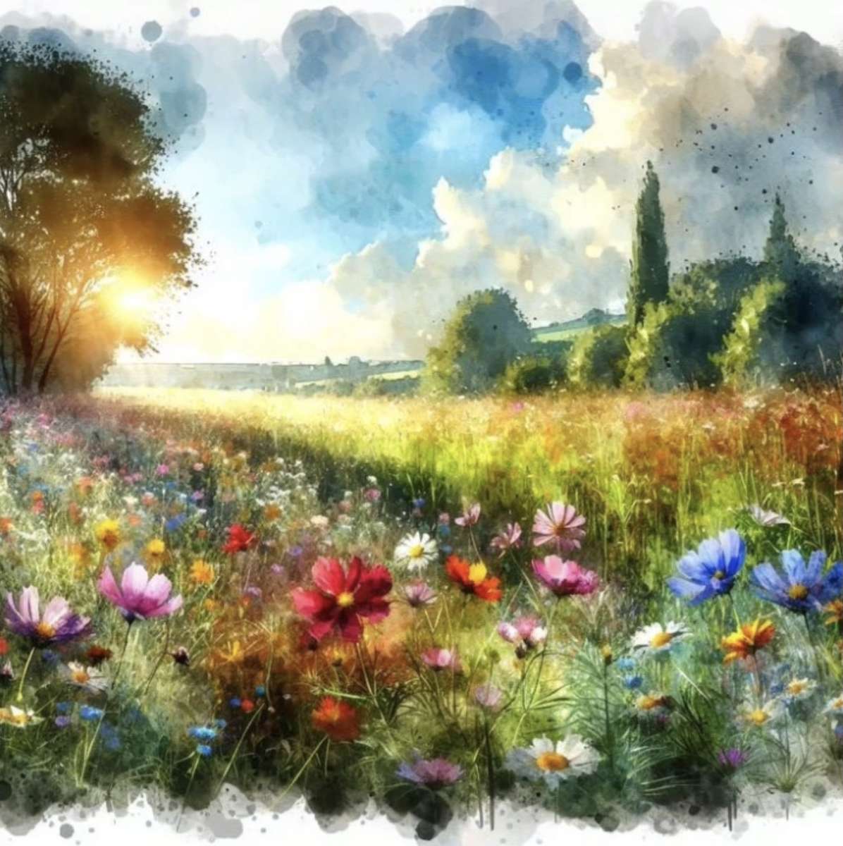 Między kwiatami pola puzzle online
