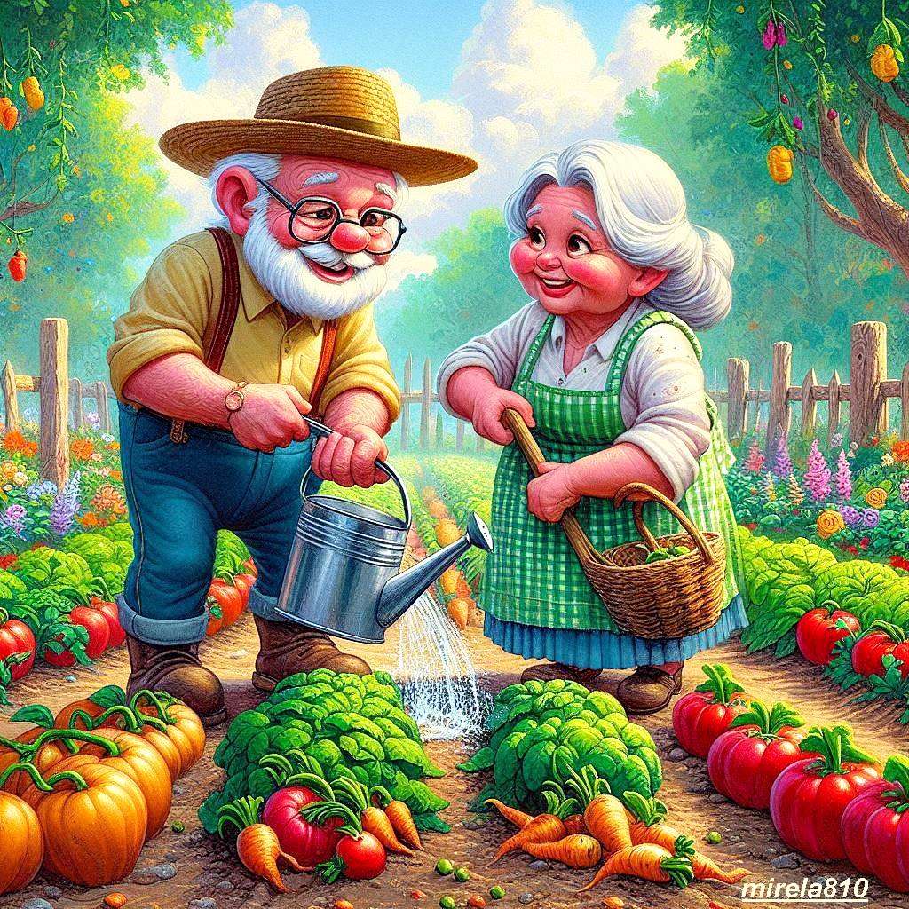 Dziadkowie w ogrodzie puzzle online