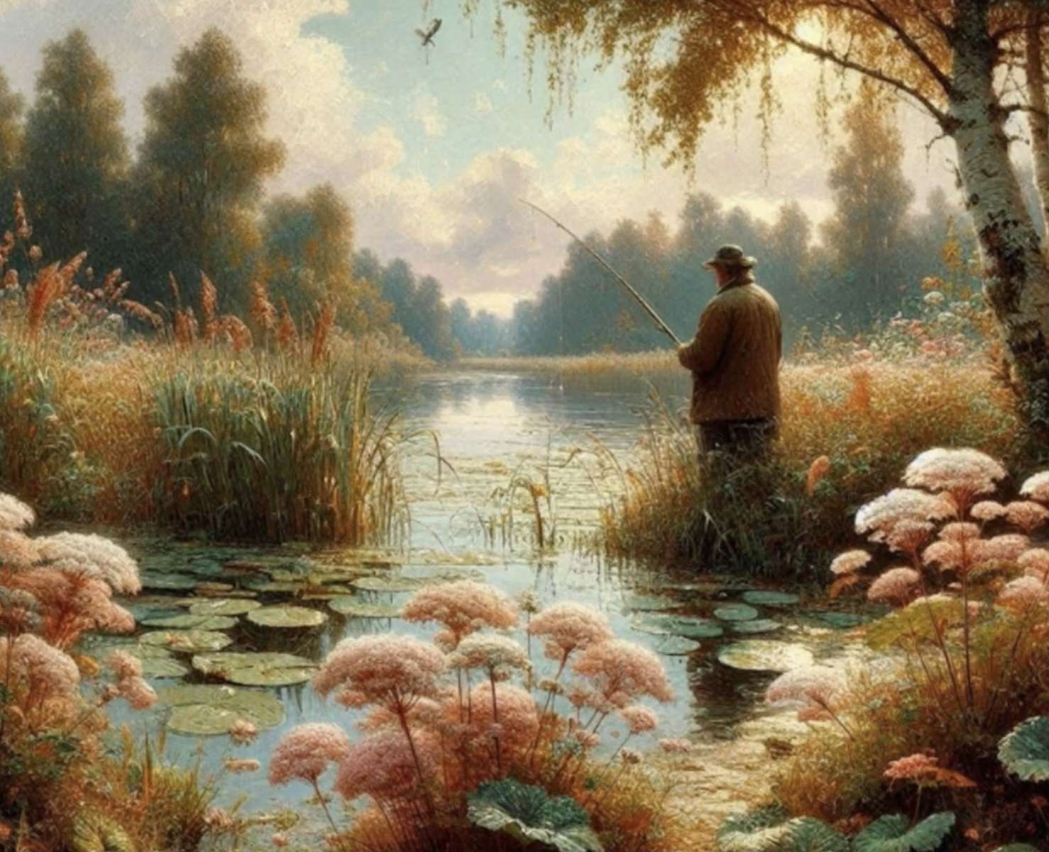 Visser aan grote vijver legpuzzel online