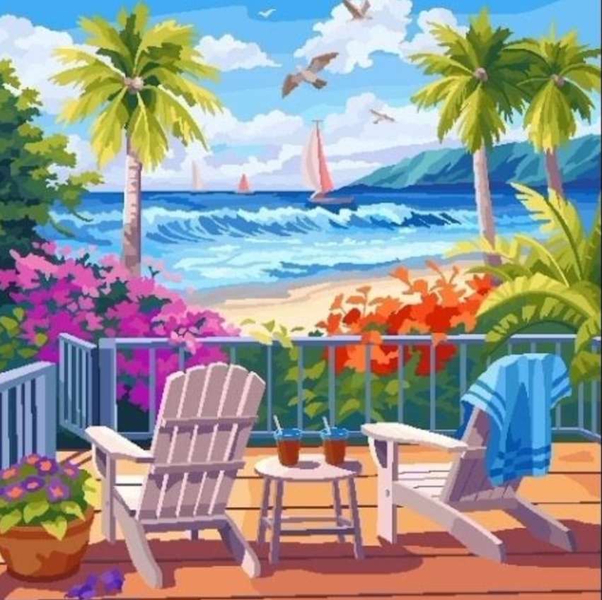 Terrasse au bord de la mer puzzle en ligne
