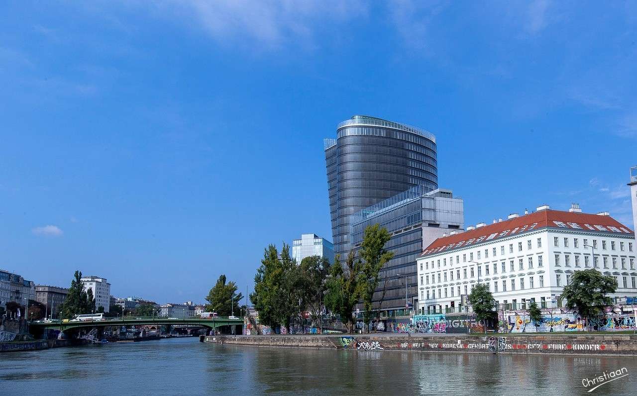 Budynki, rzeka, Wiedeń, miasto. puzzle online