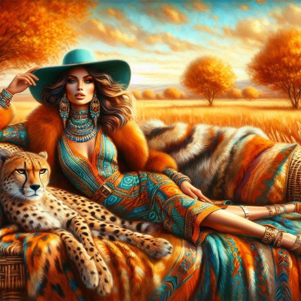 Tkana kanapa w złotej jesiennej sawannie puzzle online