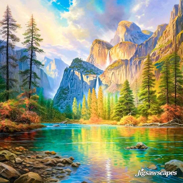 Przepiękny Widok Gór jeziora i Lasu puzzle online