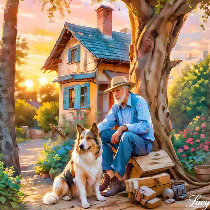 老人と彼の犬の友人 オンラインパズル