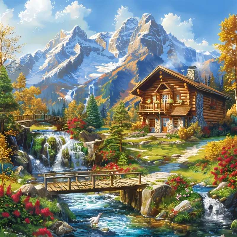 Dom na górze nad rzeką puzzle online