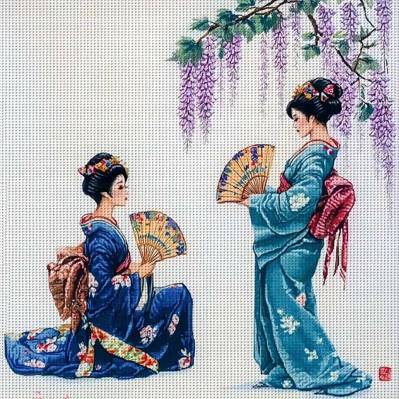 Geisha giapponesi con fan puzzle online