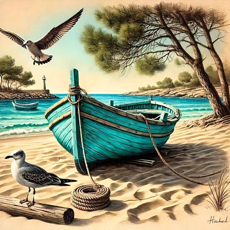 łódka na piasku puzzle online