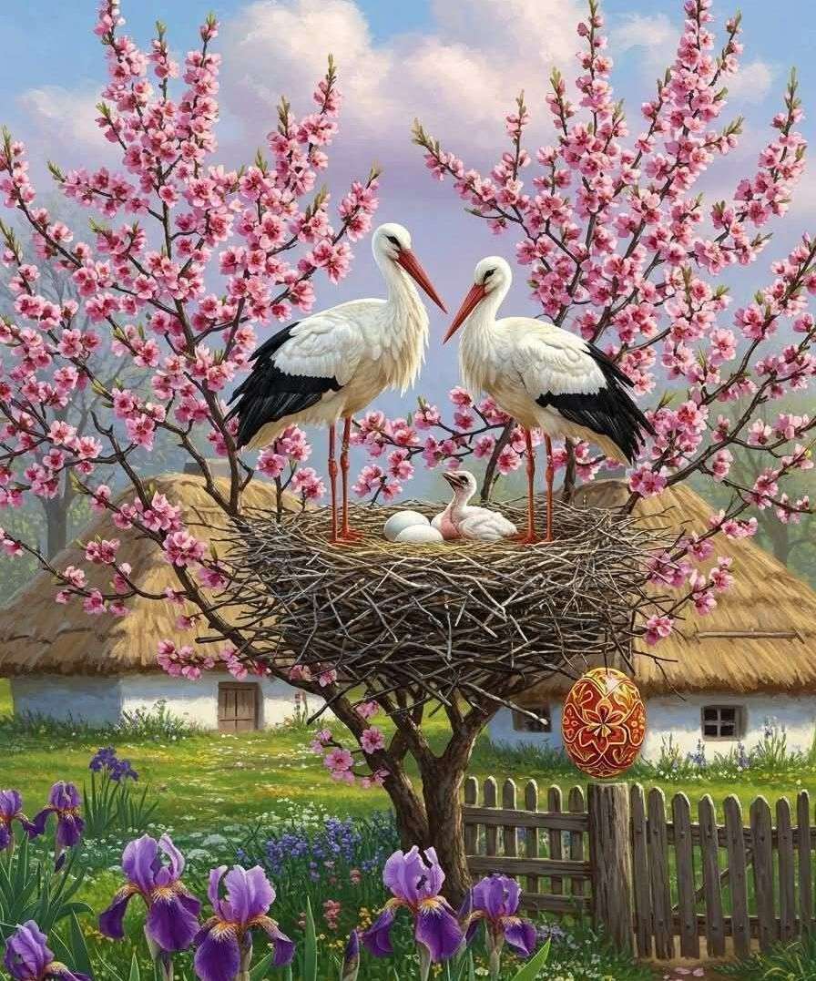 Bociany na wiosnę puzzle online