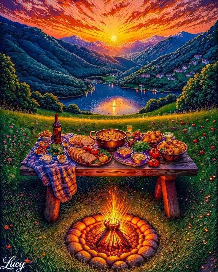 Piknik przy ogniu puzzle online