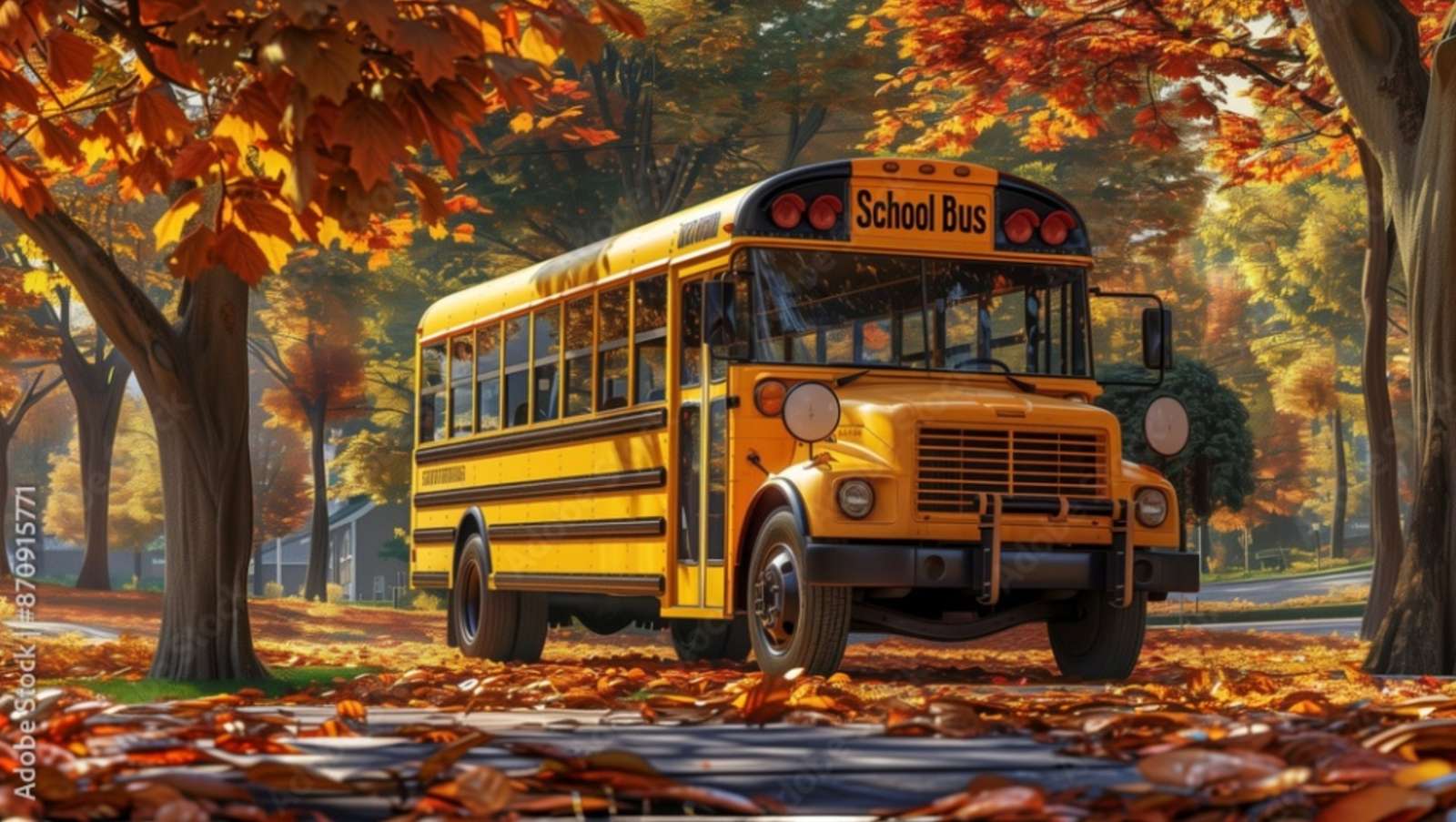 Żółty Bus Szkolny Jesienią puzzle online