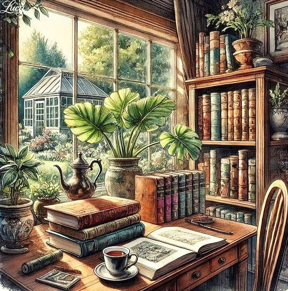 Heimbüro mit Büchern Online-Puzzle