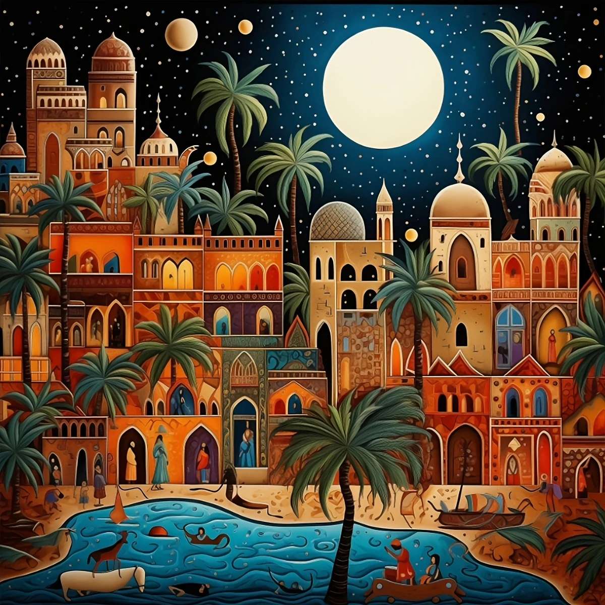 orientalne miasto w świetle księżyca puzzle online