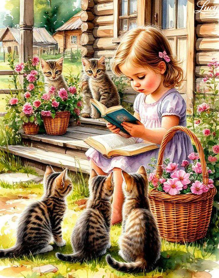 Lire des histoires aux chatons puzzle en ligne