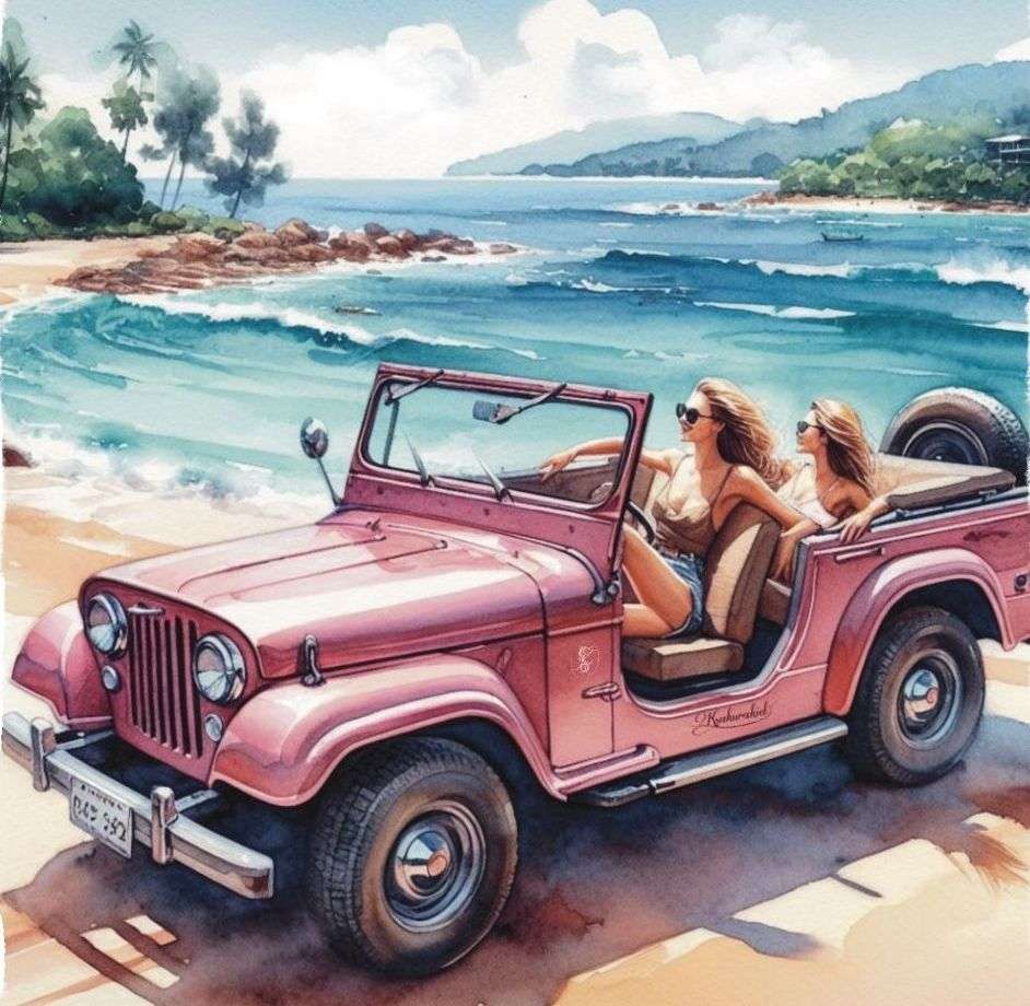 Dziewczyny w różowym samochodzie puzzle online