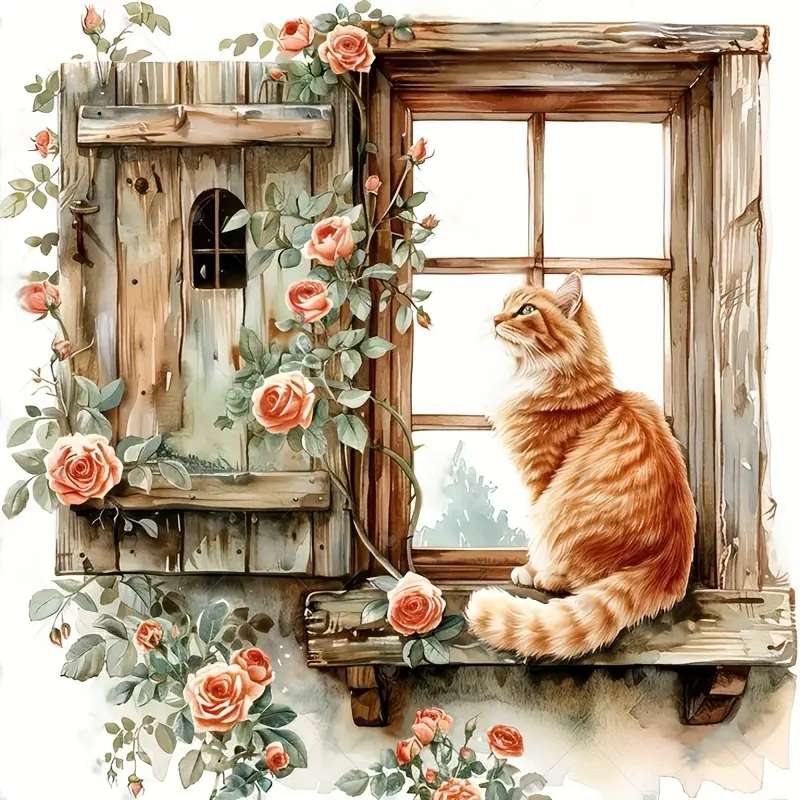 rudy kot przy oknie puzzle online