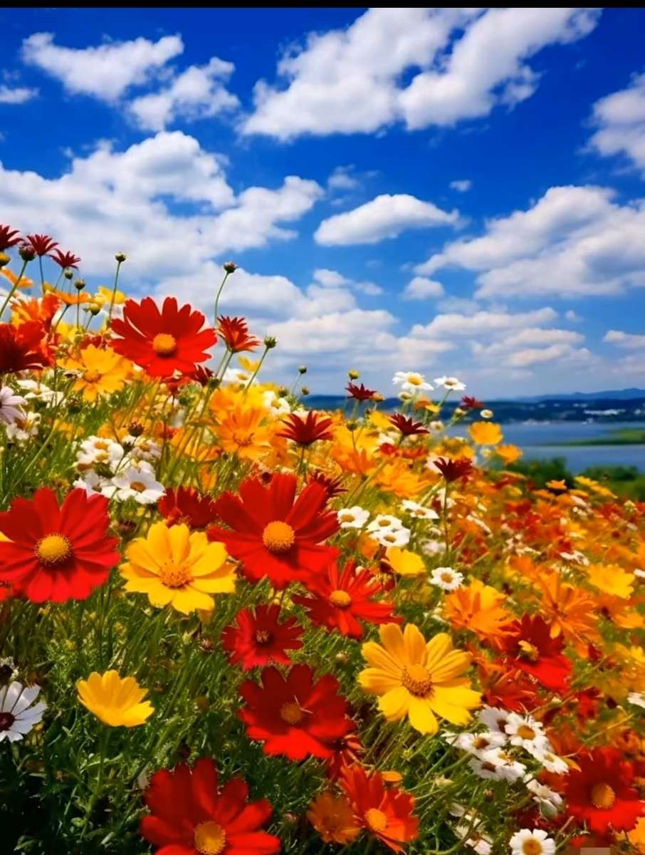 kwiaty niebo chmury puzzle online