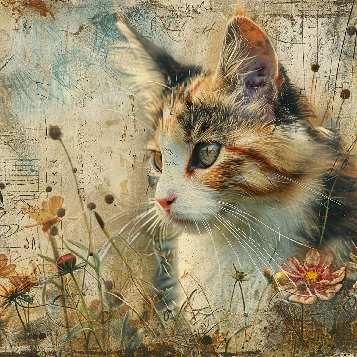 kot na łące puzzle online