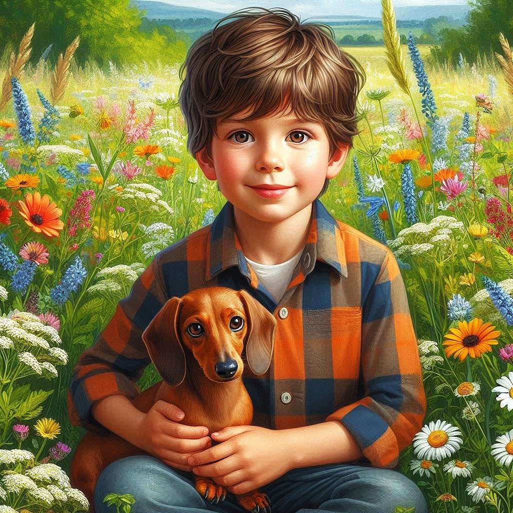 Krzyś i jego jamnik Figiel puzzle online