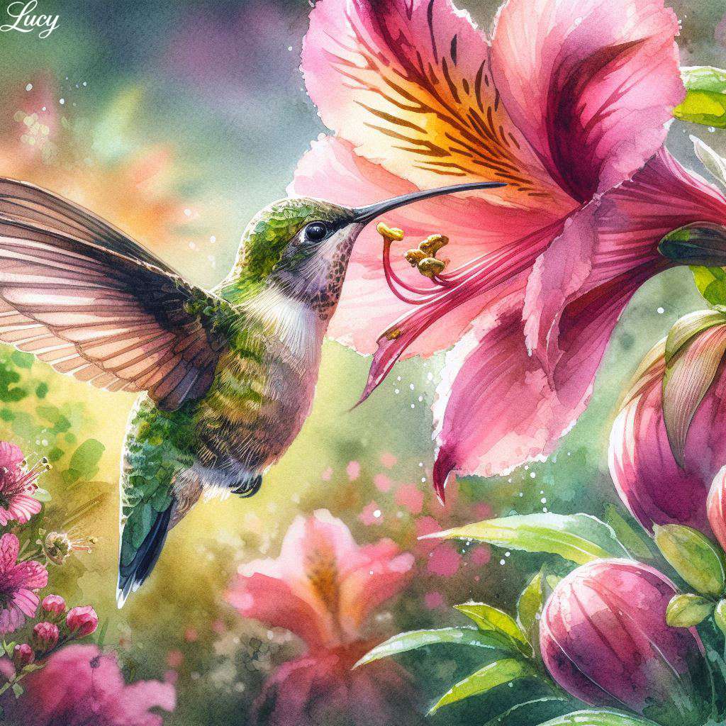 Kolibry karmiące kwiat puzzle online