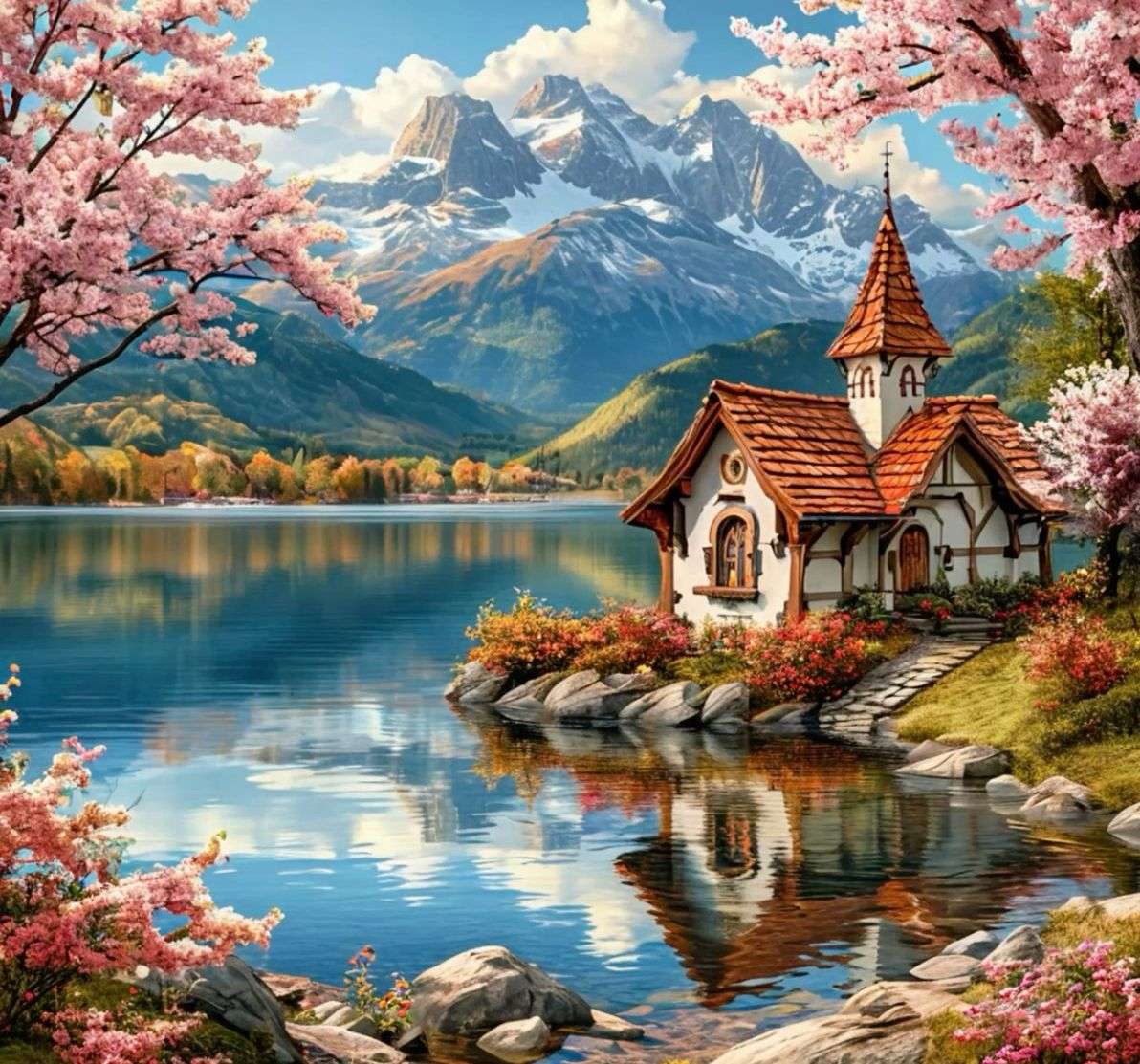 Piękny dom na górze puzzle online