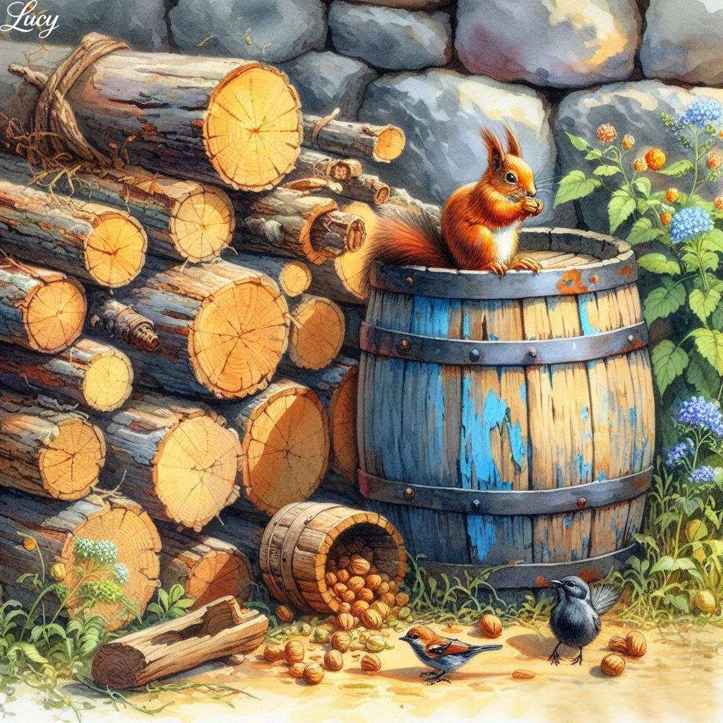 Una pila di tronchi che si appoggia a un muro di pietra puzzle online