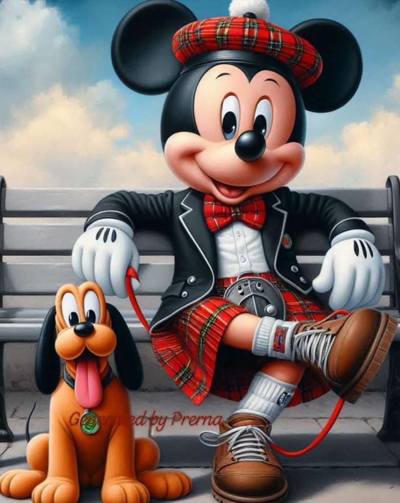Mickey in a Kilt z Goofy u jego boku puzzle online
