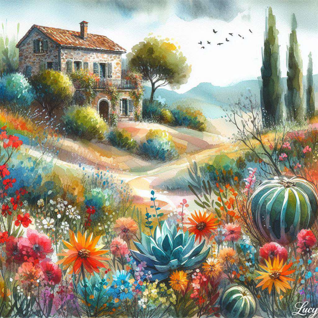 Lekkie toczące się wzgórze z różnymi dzikimi kwiatami puzzle online