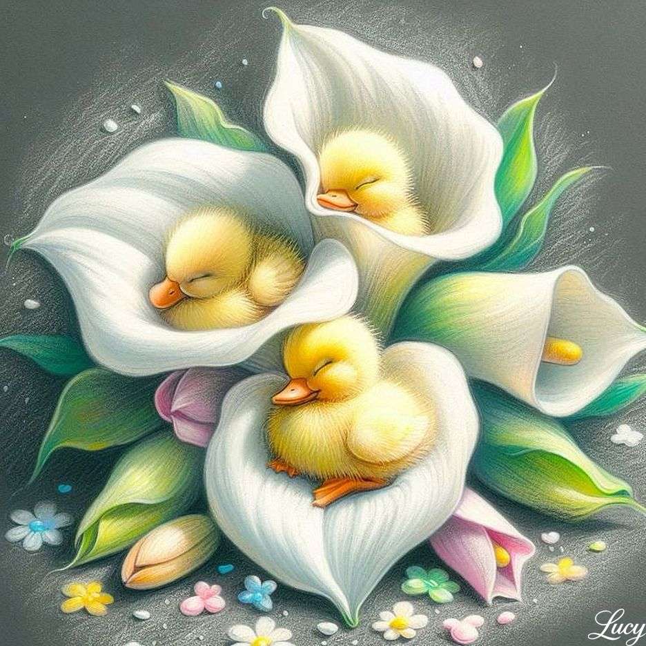 Ducklings dans les lys calla puzzle en ligne