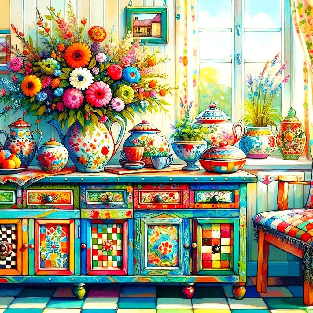 kolorowy kredens puzzle online