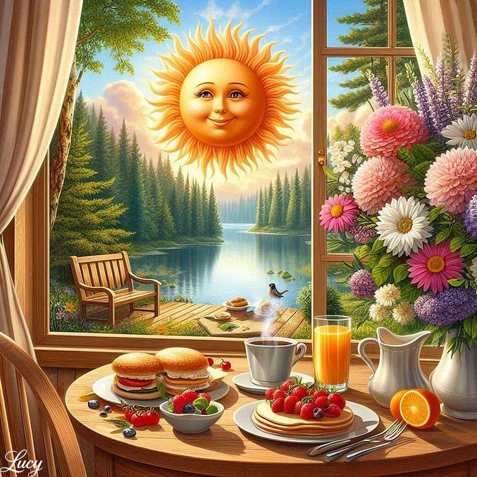 Picie kawy ze słońcem puzzle online