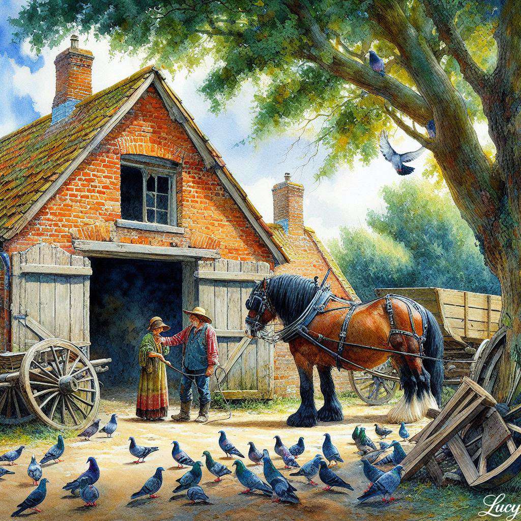 Rolnicy i shire koń puzzle online