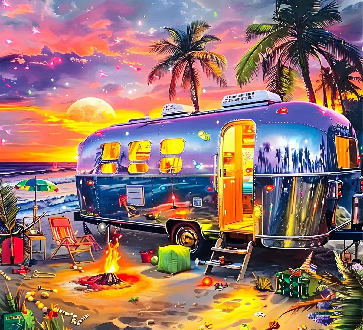 Z karawaną na plaży puzzle online