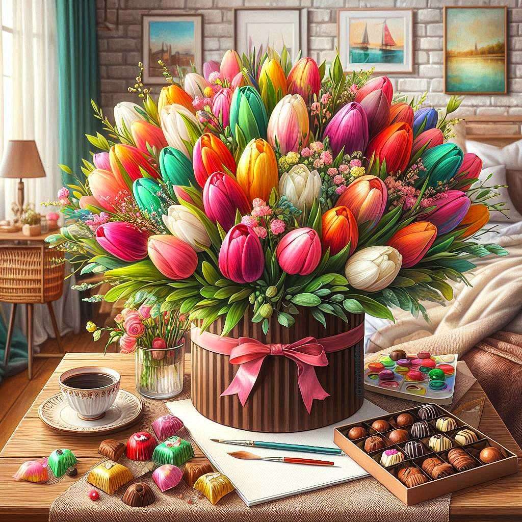 bukiet kolorowych tulipanów puzzle online