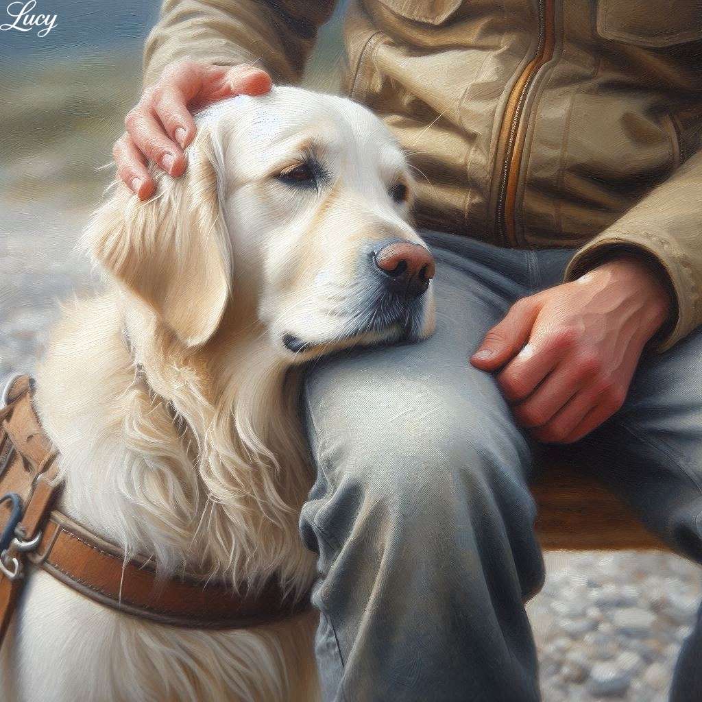 Pies siedzi na nodze osoby puzzle online