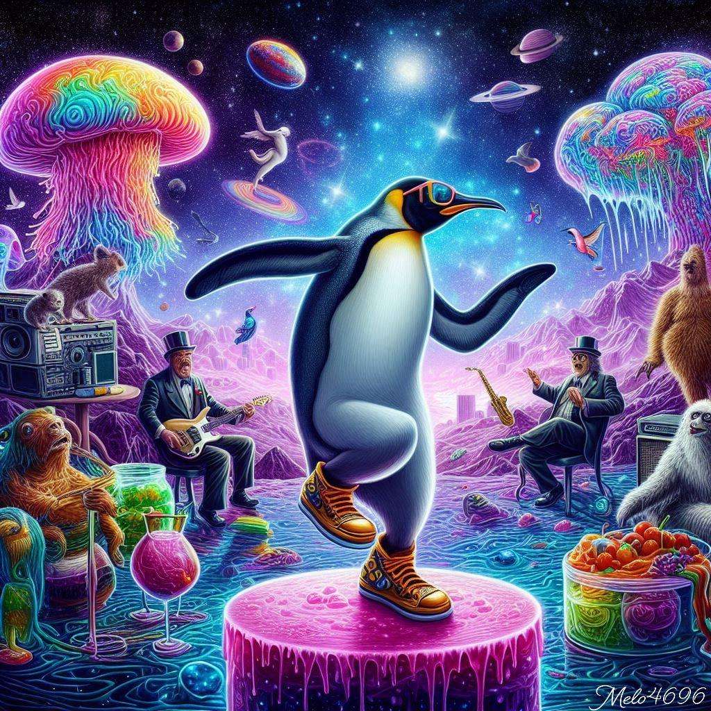 Pingwin tańczy w kosmosie puzzle online