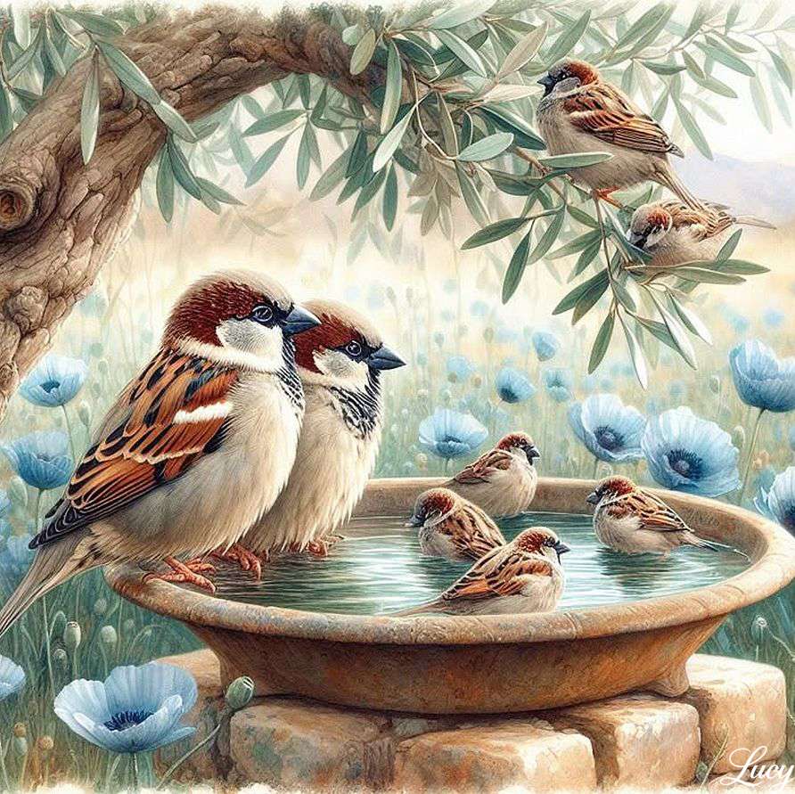 Wróble i niebieskie mapie puzzle online