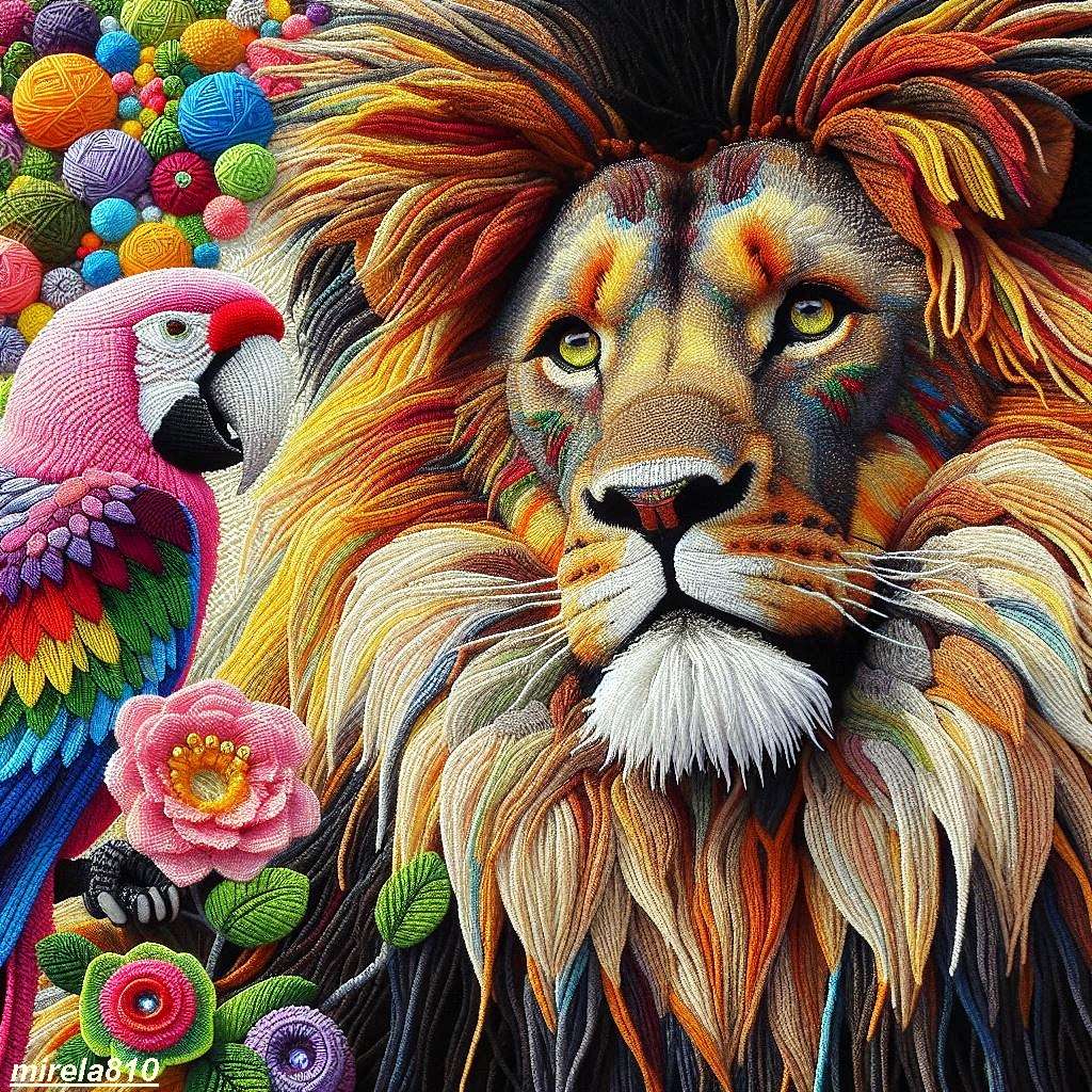 Dziergany lew puzzle online