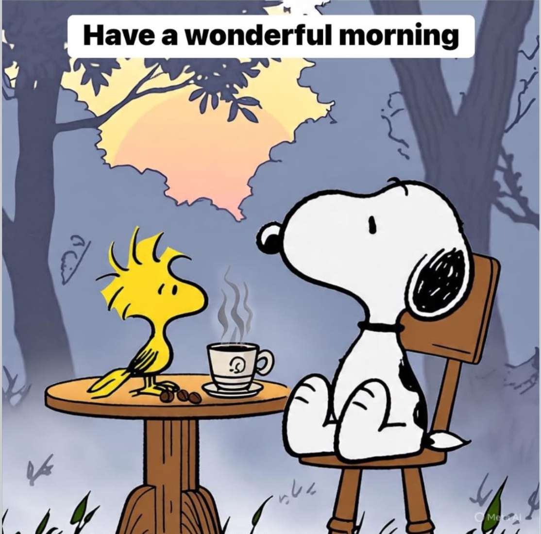 Snoopy et Woodstock profitent d'un café du matin puzzle en ligne