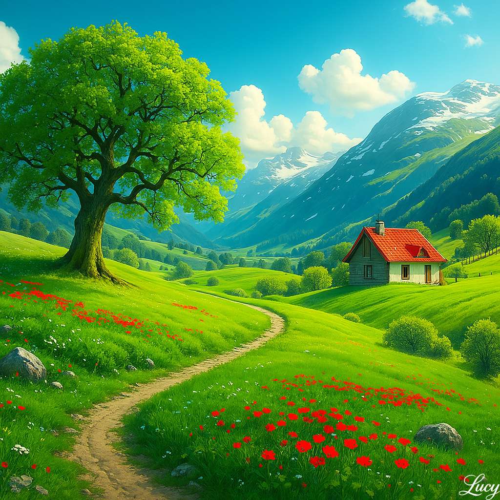 Een serene landschap ontvouwt zich online puzzel