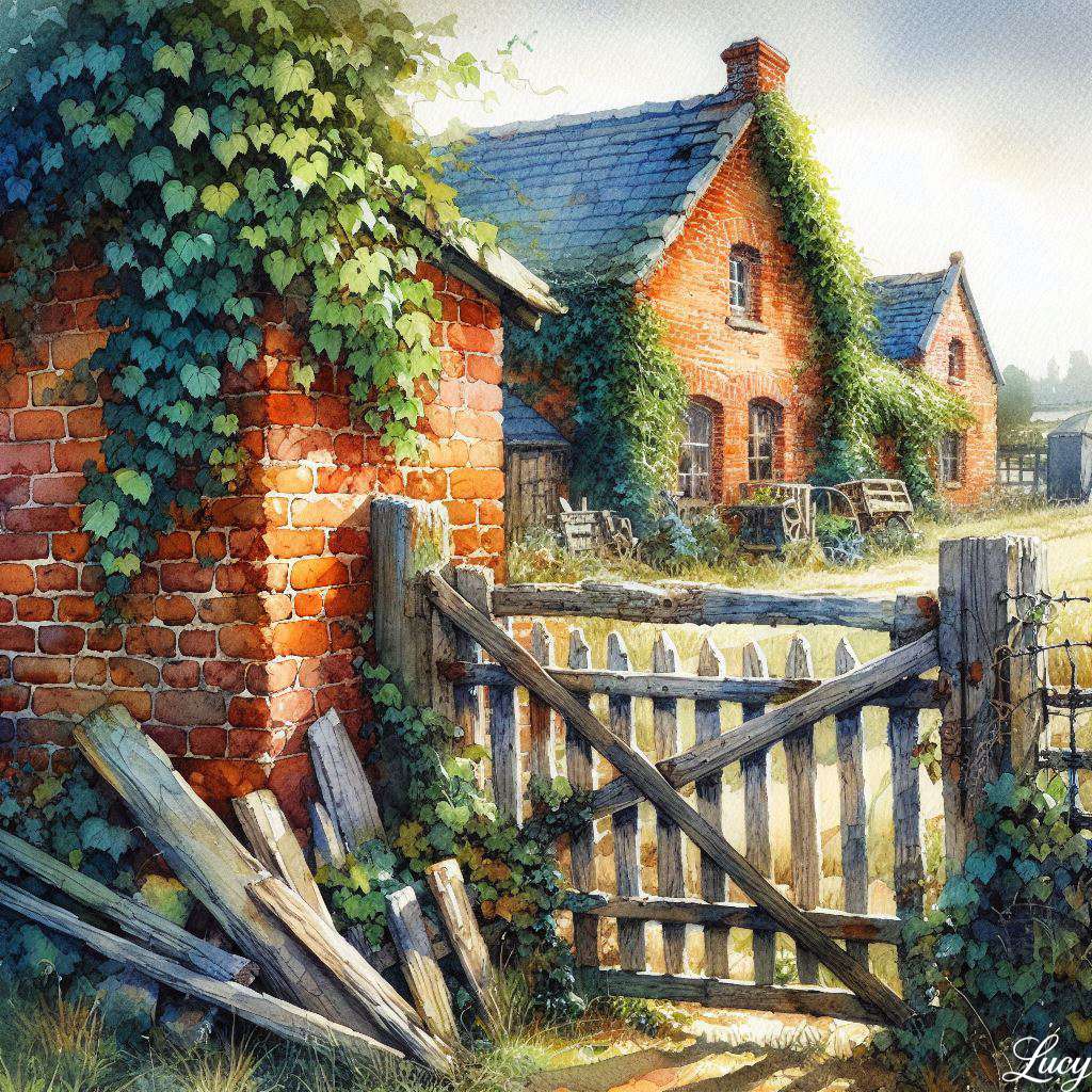 Ściana cegła z bluszkiem puzzle online