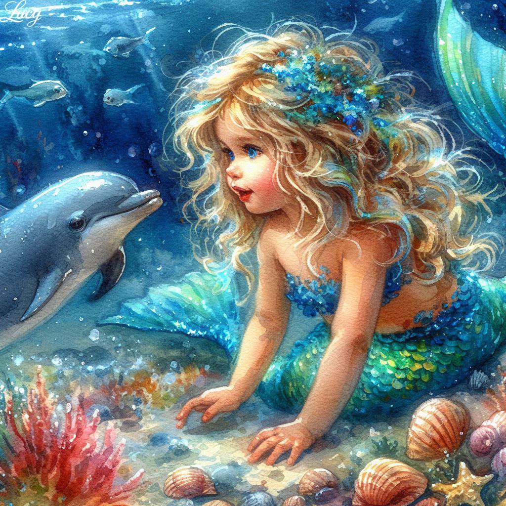 Sirène jouant avec un jeune dauphin puzzle en ligne