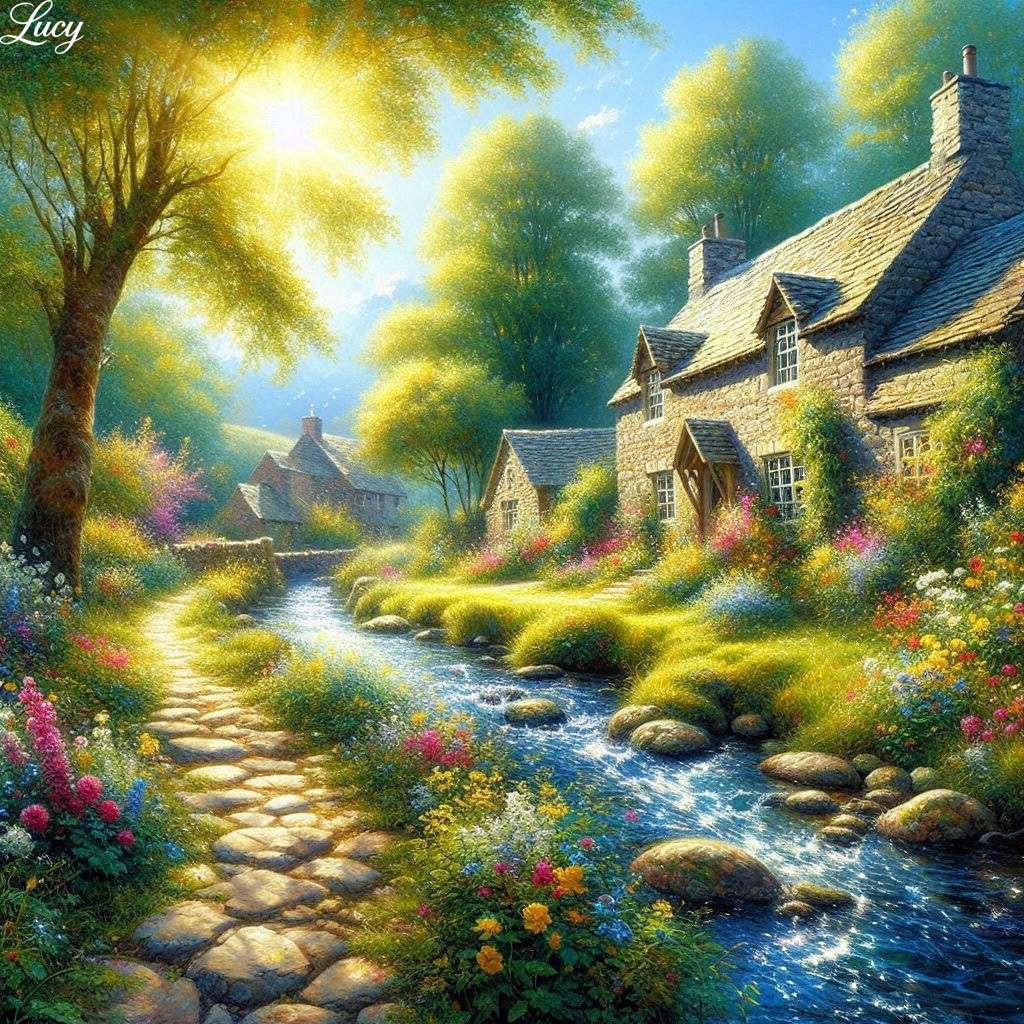 Światło słoneczne przelewa się przez przerwę na drzewach puzzle online