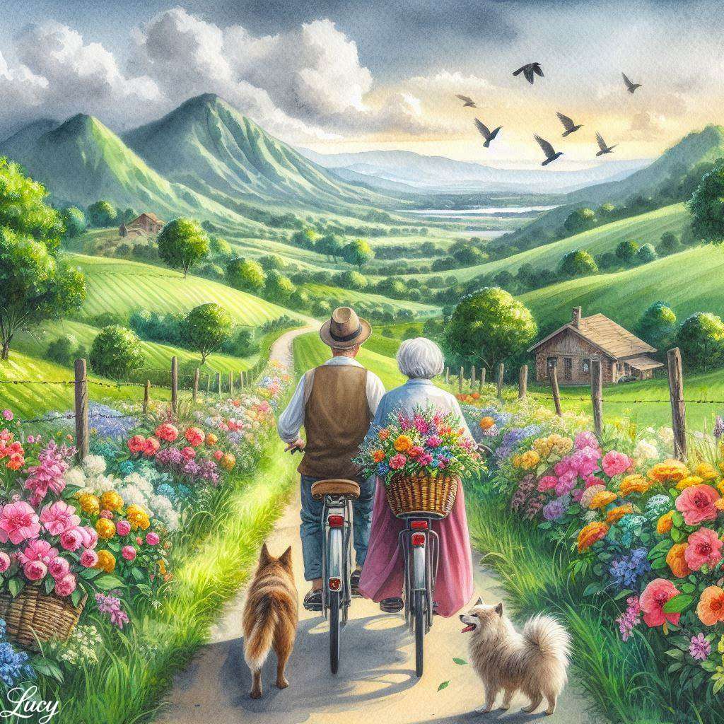 Starsi para jeździ na ścieżce puzzle online
