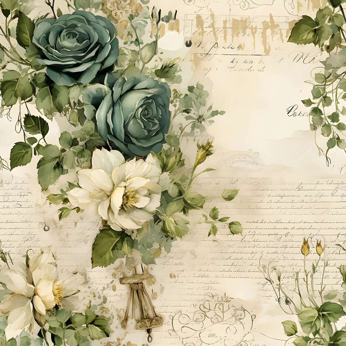 motif rose en couleur verte puzzle en ligne